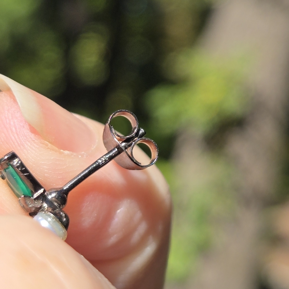 Natural Pearl & Green Onyx 3k Each Gemstone Sterling & Rhodium Earrings - Picture 9 of 9